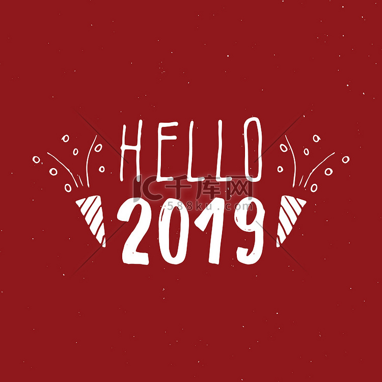 新年贺卡，你好 2019。印刷