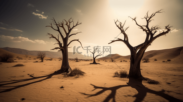 沙漠中央的两棵枯树