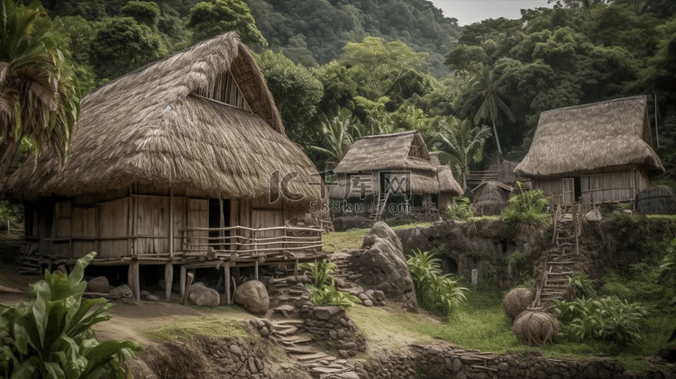 斐济山丘和邻里上的旧传统房屋