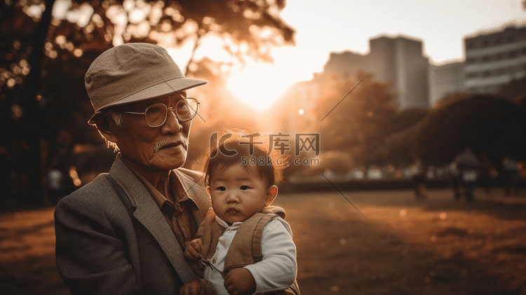 祖孙情爷爷和孙子顶头