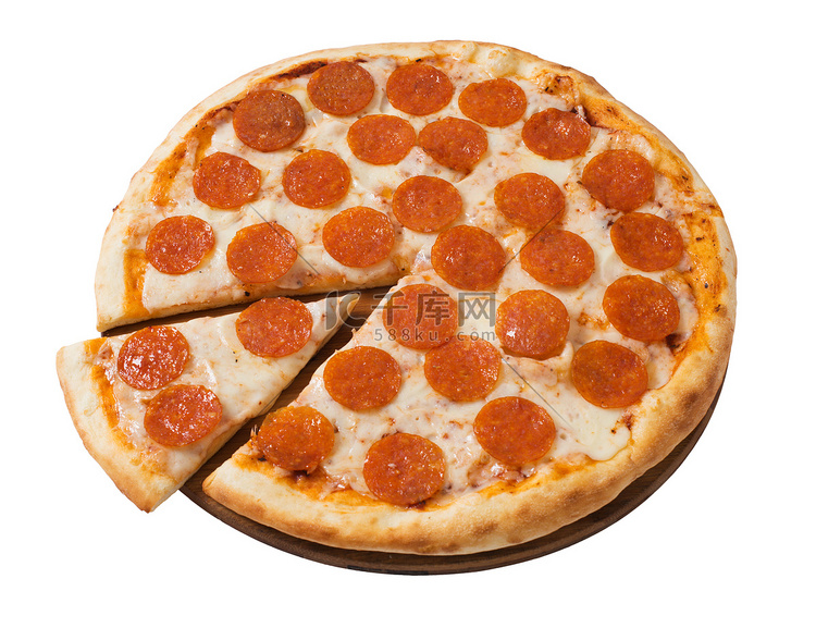 孤立的意大利辣香肠的美味比萨
