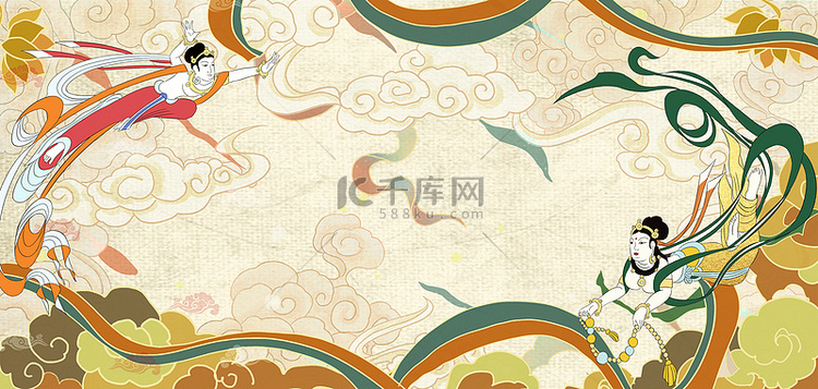 中国风敦煌壁画飞天神女背景