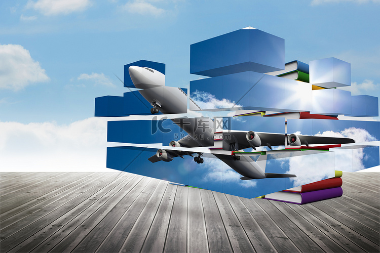飞机在抽象屏幕上的合成图像