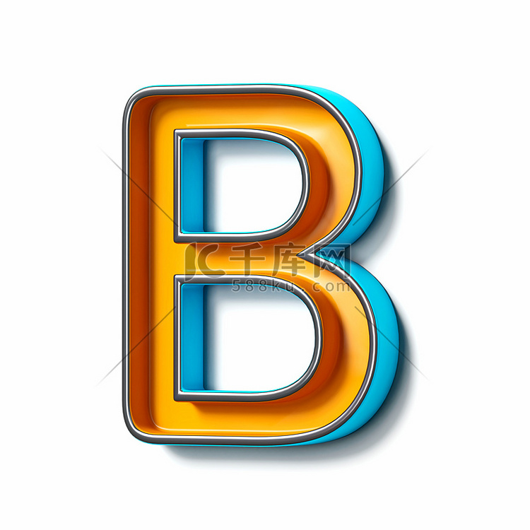 橙色蓝色薄金属字体 Letter B 3D