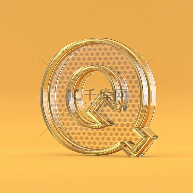 金线和玻璃字体字母 Q 3d
