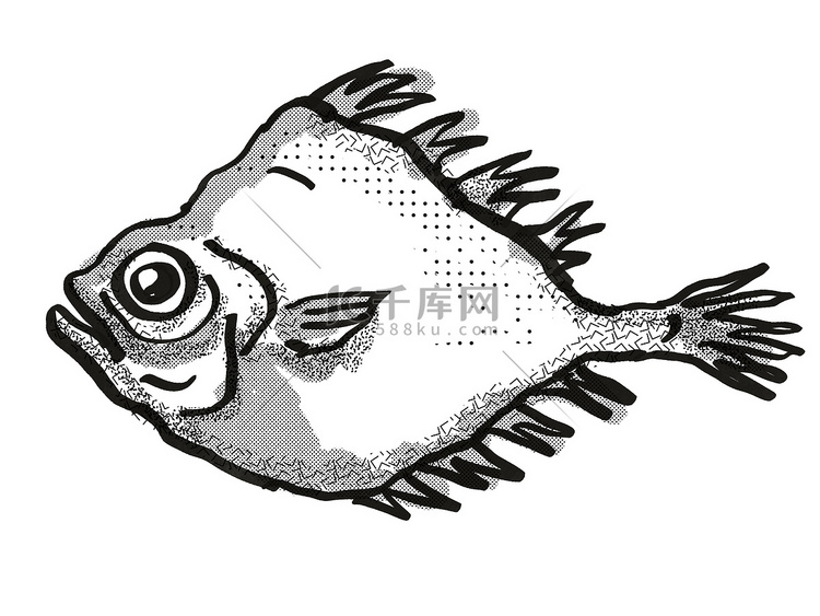 光滑的奥利奥新西兰鱼卡通复古绘
