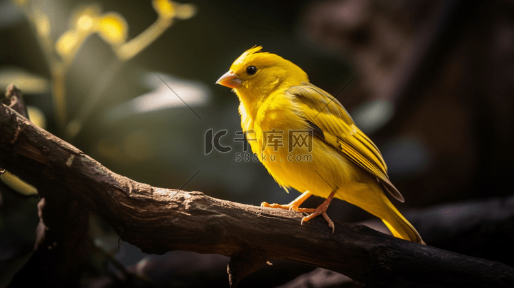 一只黄色的小鸟坐在树枝上