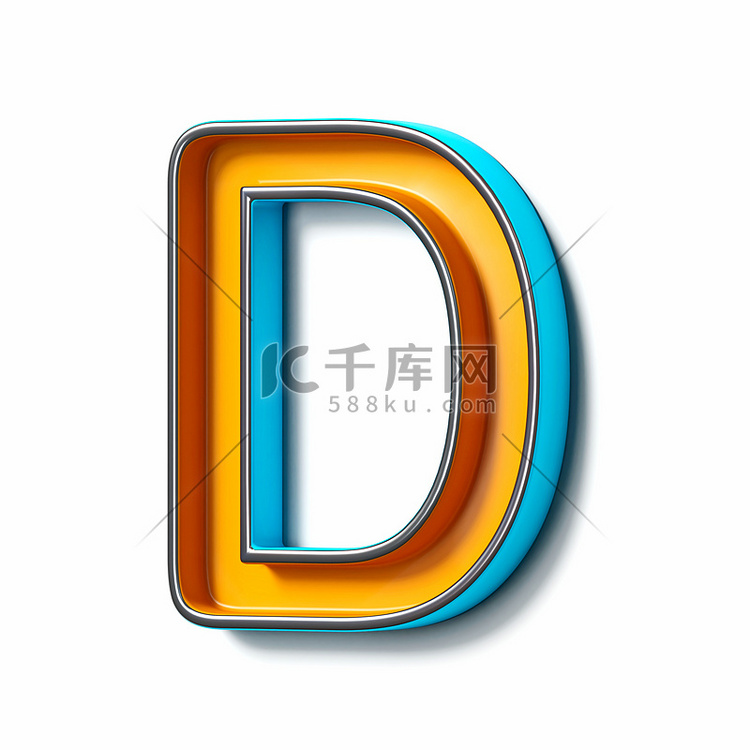 橙色蓝色薄金属字体 Letter D 3D
