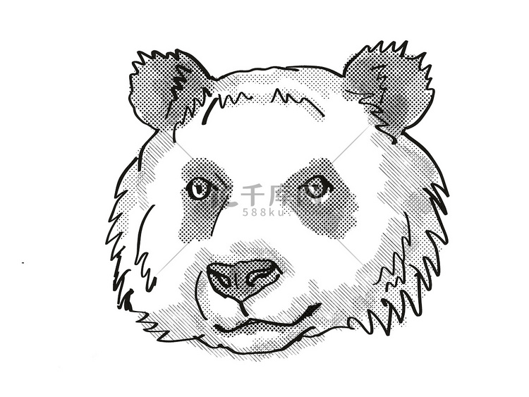 大熊猫濒危野生动物卡通复古绘图