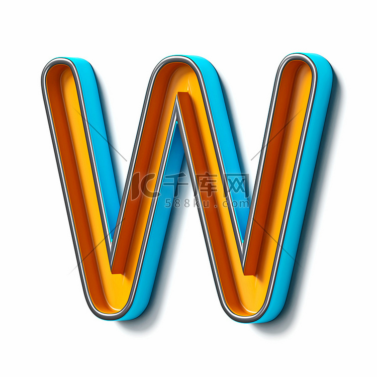 橙色蓝色薄金属字体 Letter W 3D