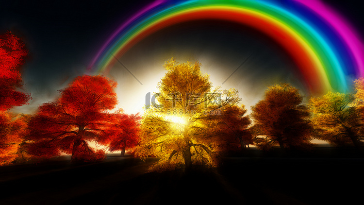 绘画般的秋季彩虹