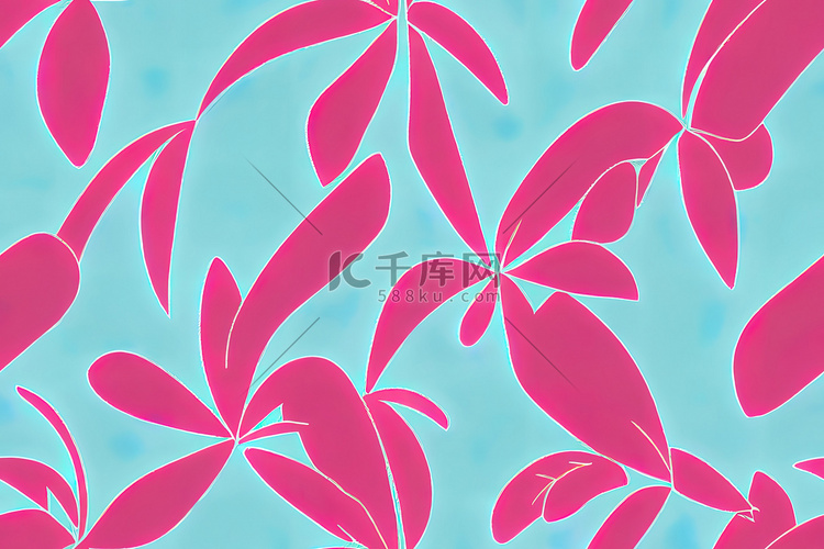 热带二维绿叶无缝图案粉红色背景