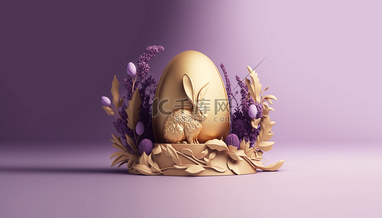 复活节装饰有兔子、金蛋和鲜花，