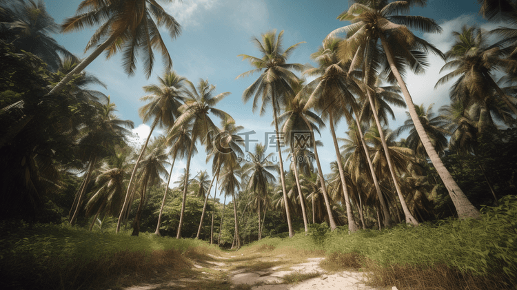 岸上天空下椰子树的小角摄影