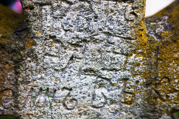 旧石十字架长满苔藓的表面