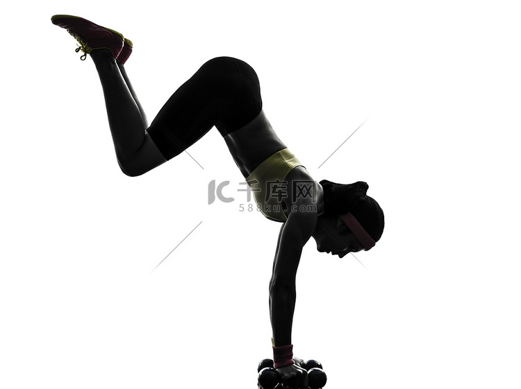 女人锻炼健身锻炼倒立剪影