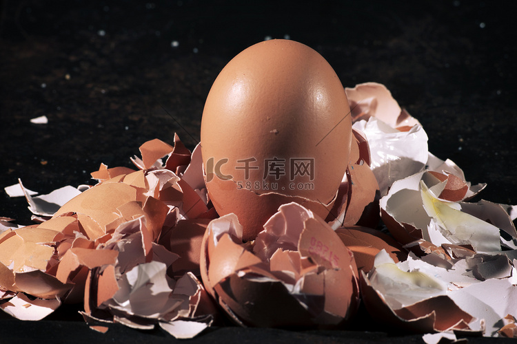 一束完整的鸡蛋和碎壳