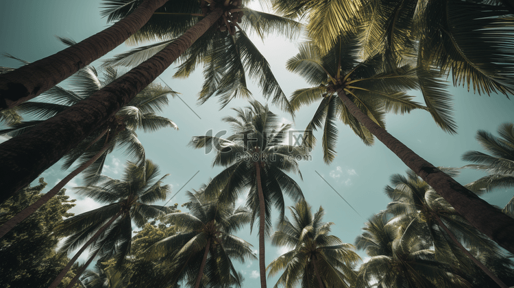 岸边椰子树的小角摄影