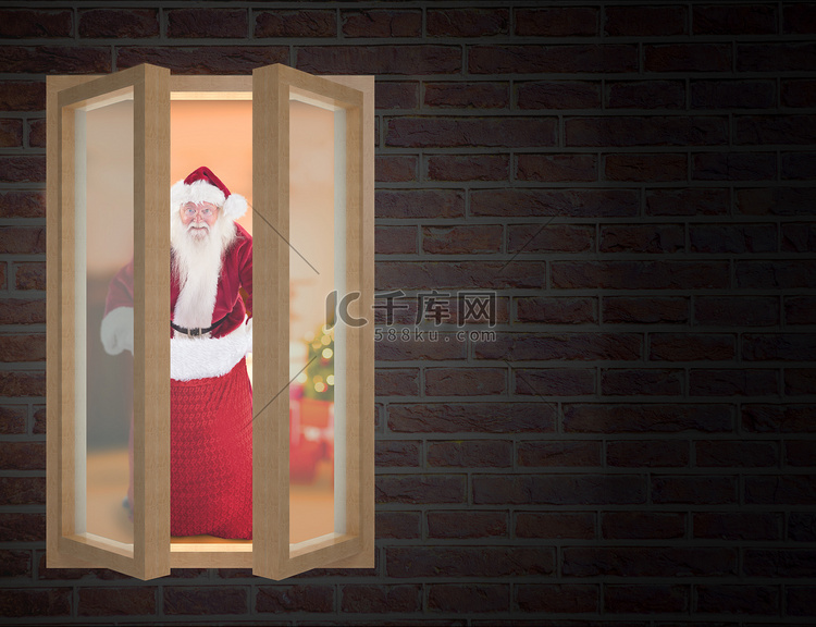 圣诞老人的合成图像打开他的红色