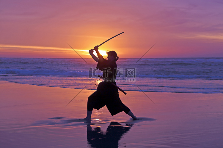 年轻的武士妇女与日本剑 (武士