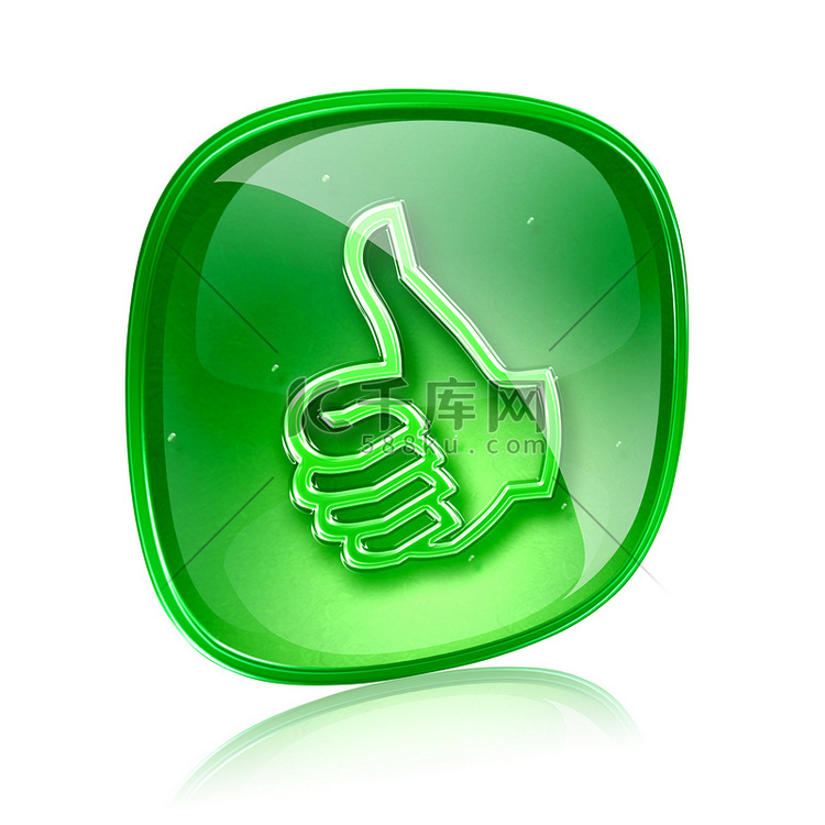 大拇指图标绿色玻璃，批准手势，