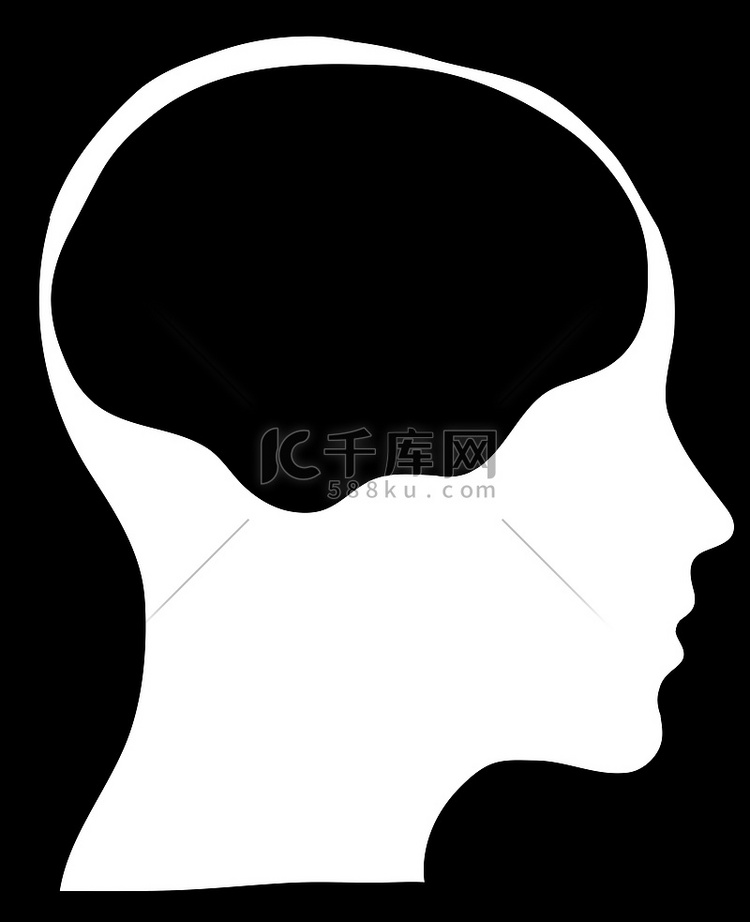 具有白色大脑区域的女性头部轮廓