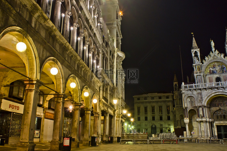 威尼斯，圣马可广场，旧城夜景，