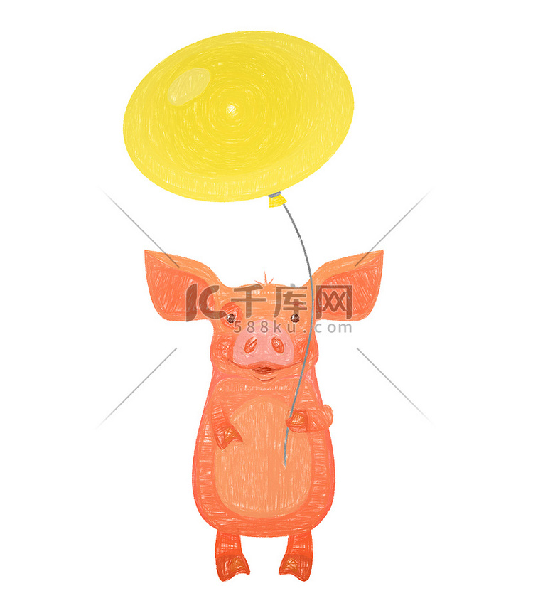 拿着气球的可爱小猪