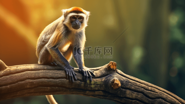 一只猴子坐在树枝上