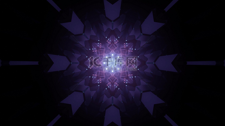 紫色几何图案与发光灯 3d 插图