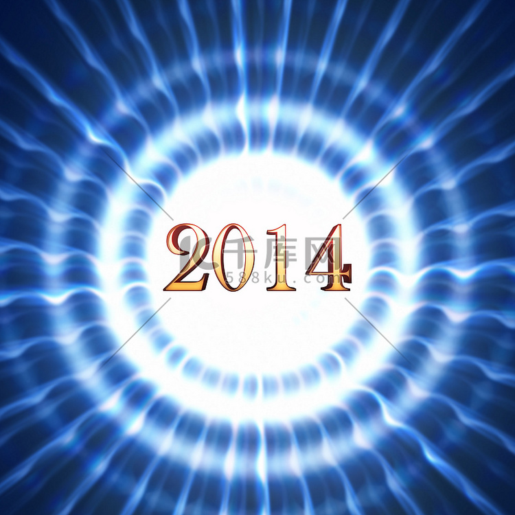新的一年 2014 年在蓝色圆