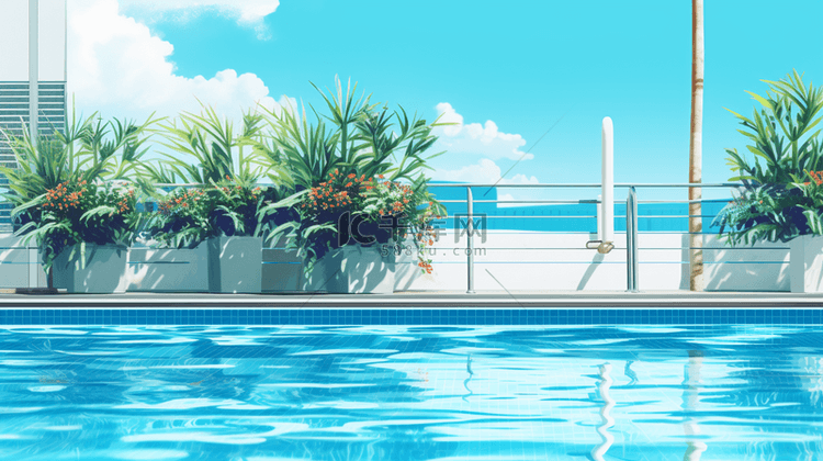 夏天清凉游泳泳池