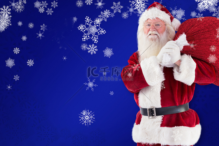 圣诞老人的复合形象背着他的红包
