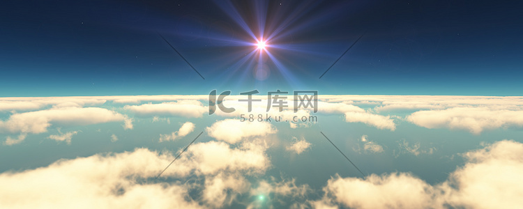 飞过云层日落景观 3d 渲染
