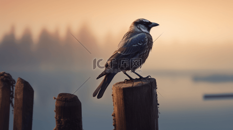 一只大鸟坐在一根木桩上