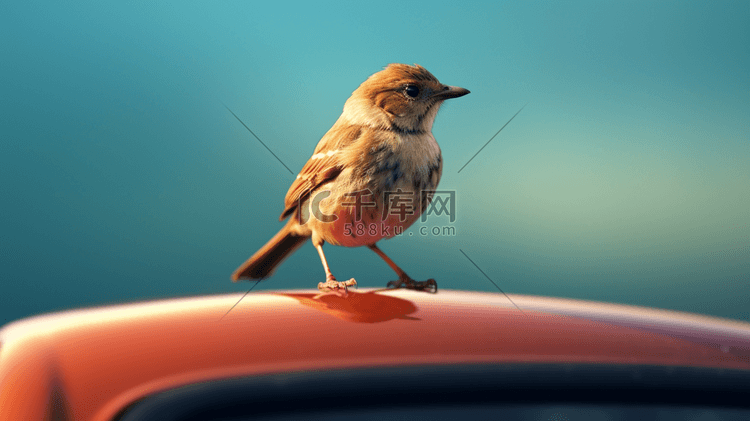 一只小鸟栖息在汽车的上