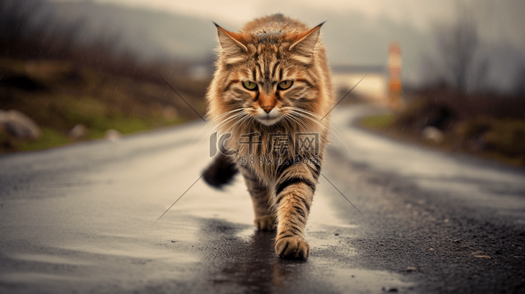 一只走在路上的猫