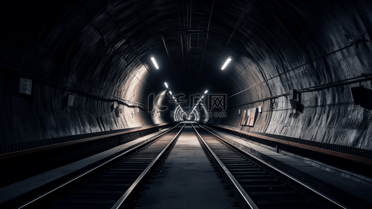 隧道内的黑色火车铁轨