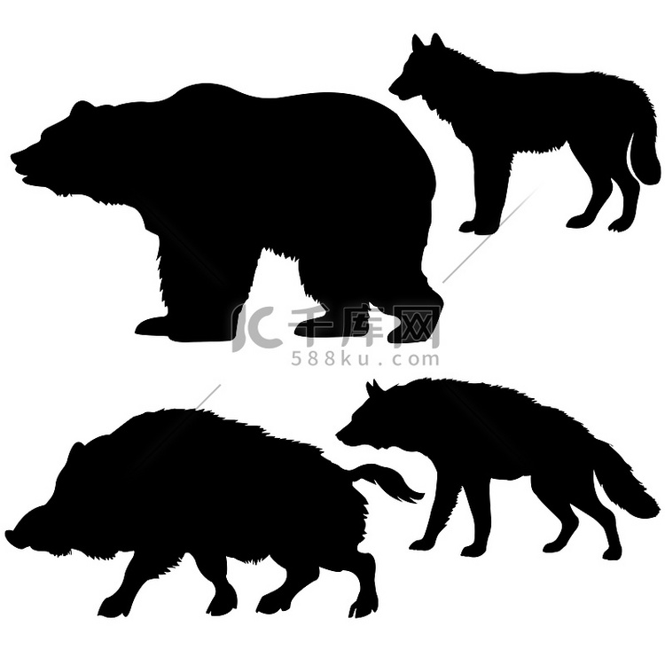 “白色野猪、熊、狼、鬣狗的矢量