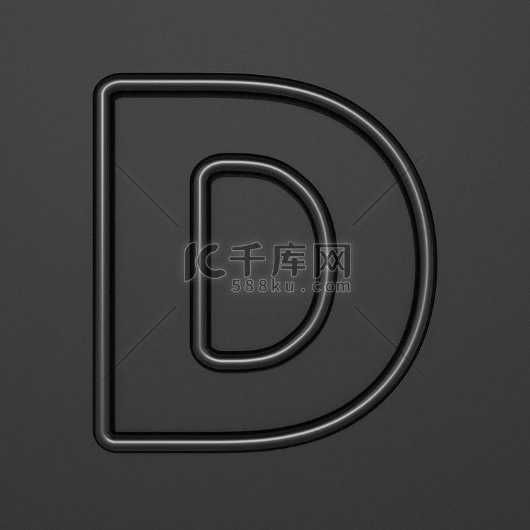 黑色轮廓字体字母 D 3d