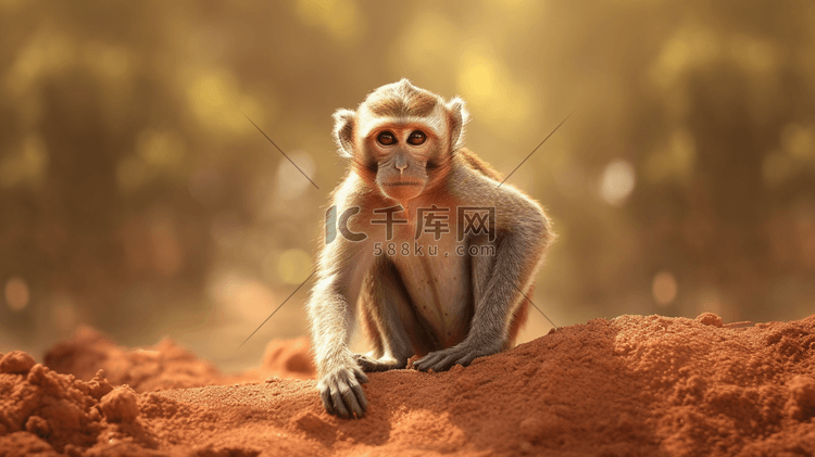 棕色土壤上的棕色猴子白天