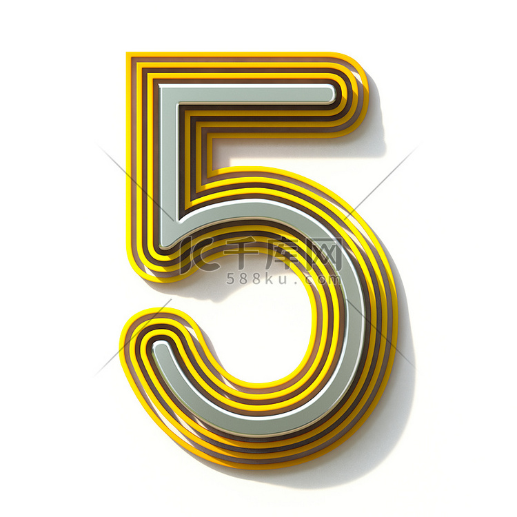黄色轮廓字体 Number 5 FIVE 3D