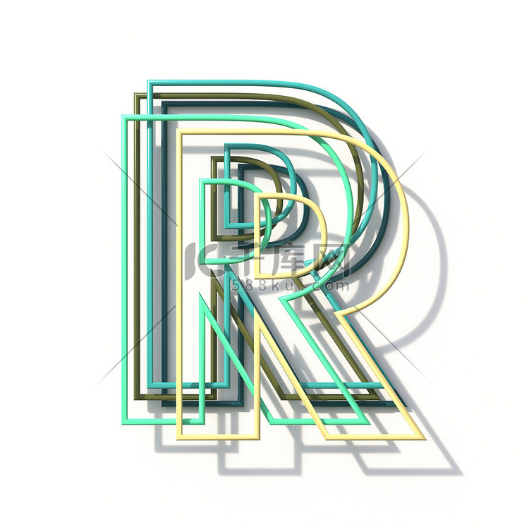三色线条字体 Letter R 3D