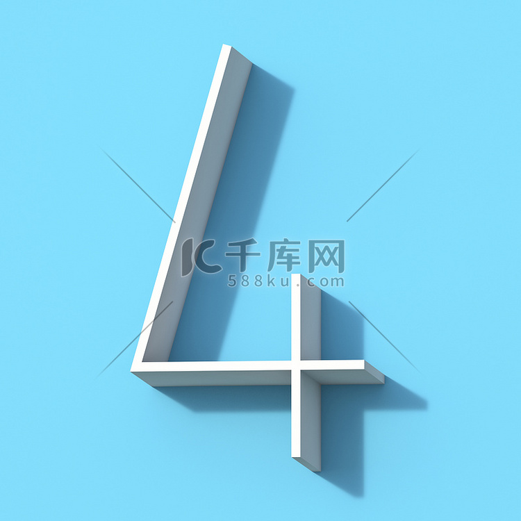 带阴影数字 4 FOUR 3D 的线条字体