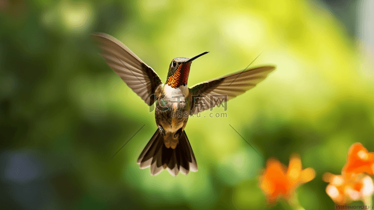 棕色蜂鸟在倾斜移位镜头中飞行
