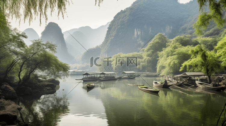 自然风景湖水湖面小船山水