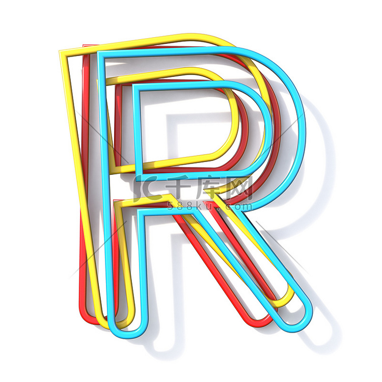 三种基本颜色线字体 Letter R 3D