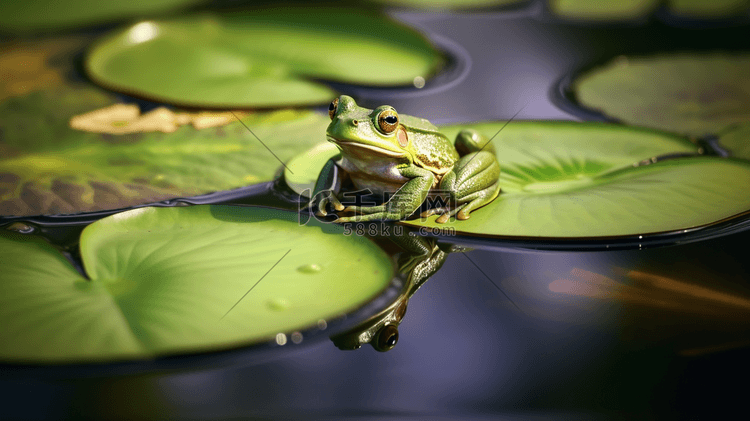 绿水百合垫上的青蛙