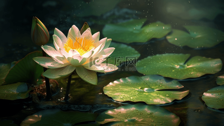 水池中的荷花盛开