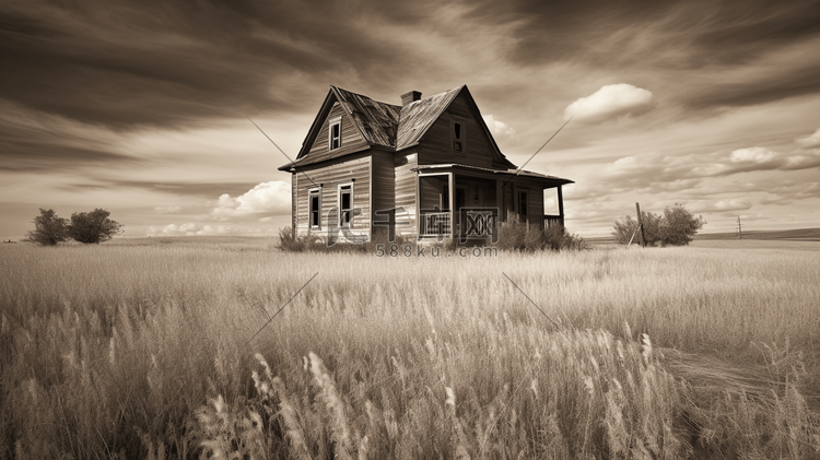 棕色田野中的黑白木屋